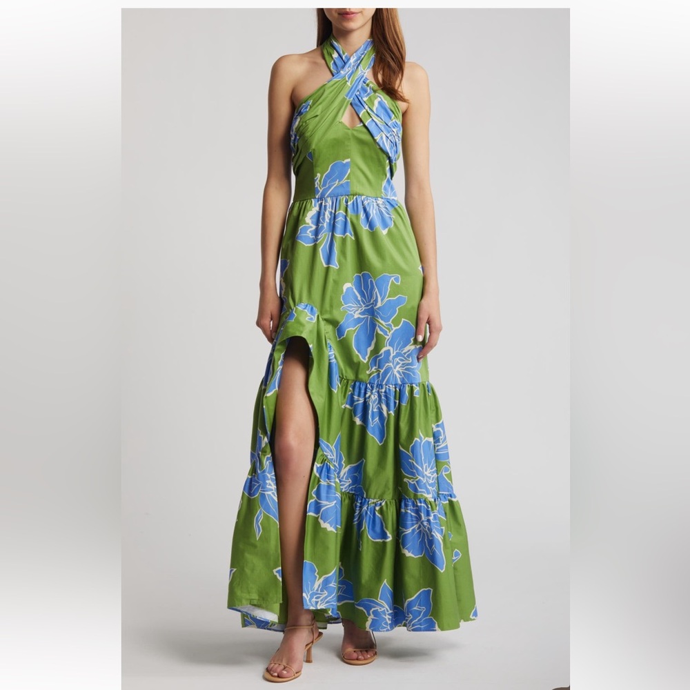 NWT Hutch Floral Stretch Cotton Halter Maxi Dress Size 16W
